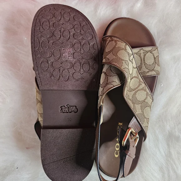 NWOT Coach Fraser Chambray Signature Jacquard Sandal Tan Size 10 - Picture 3 of 6